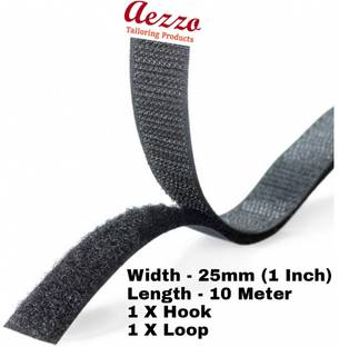 Aezzo 10 Meter Black Velcro 1Inch (25mm) Width Hook + Loop Sew-on Fastener tape roll strips Use in Sofas Backs, Footwear, Pillow Covers, Bags, Purses, Curtains etc. (10Meter Black) Sew-on Velcro