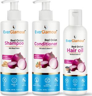Everglamour Anti Hair Fall Combo Kit with Onion Hair Oil + Onion Shampoo + Onion Conditioner for Hair Fall Control" (3 Items in the set)