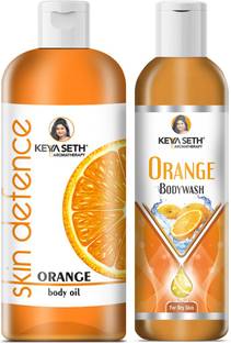KEYA SETH AROMATHERAPY Bath Care Combo with Orange Body wash 200ml + Skin Defence Orange Body Oil 400ml.