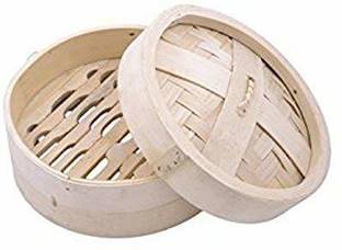 ShoppersHub PNQ 7Inches Bamboo Wood Based Round Shape Dimsum Basket with Lid Momos/Dimsum/Wanton Wooden Steamer
