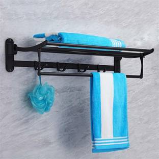 Plantex Folding Rack for Bathroom/ Stand/ Holder/Bathroom Accessories (24 Inch) Matt Black Towel Holder