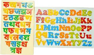 jaraglobal Wooden Small & Capital Alphabet ABCD (A to Z) & Hindi Alphabet Letters ka kha ga gha Hindi Varnamala Alphabet Educational Toys for Kids, English Learning Games for 2+ Years for Boys & Girls, English Small Capital ABCD Letters and Hindi Alphabet ka kha ga gha anga for Kids