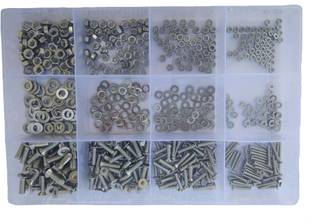 GSK Cut Nut & Bolt Set SS 202 Allen CSK Bolt Size M3/M4/ M5/M6 X 20mm Length Bolt with Nut, Washer & Allen Key Set of 604 pcs Kit