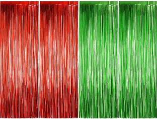 rdgadgets Merry Christmas Metallic Foil Fringe Backdrop Curtain Party Red and Green Pack of 4
