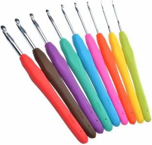 Yutiriti Set of 9pcs Multicolor Polycarbonate Crochet Hook Knitting Needle Set For Sewing Craft Yarn Sweater Woolen Cloth (Size from 2.0mm to 6.0mm) Knitting Pin