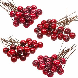 Ascension 50pcs Artificial Holly Berries, 10 mm Fake Berries Decor on Wire for Christmas Tree Decorations Flower Wreath DIY Craft Use (Red) Angel Figurine Pack of 50