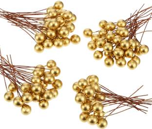 Ascension 50pcs Artificial Holly Berries, 10 mm Fake Berries Decor on Wire for Christmas Tree Decorations Flower Wreath DIY Craft Use (Golden) Angel Figurine Pack of 50