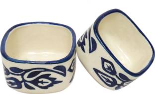 thegullac Ceramic Serving Bowl Ceramic Dip Katoris | Set of 2 Moroccan Print, Square Dip Bowls | Serving Bowl for Chutneys, Salsa, Pickles, Ketchup| Cheeni Mitti Dip Katori | Square katori | Square Bowls