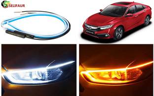 Selifaur A2T9 - 2 Pcs 24 Inch Ultrafine Waterproof Car DRL LED Daytime Running Lights White Turn Signal Yellow Guide Strip Headlight Assembly Civic 2019 Car Fancy Lights