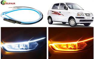 Selifaur A2T30 - 2 Pcs 24 Inch Ultrafine Waterproof Car DRL LED Daytime Running Lights White Turn Signal Yellow Guide Strip Headlight Assembly Santro Xing Car Fancy Lights