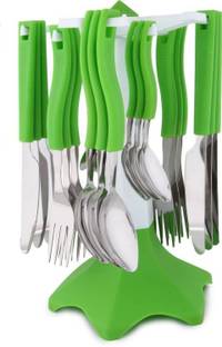 KB Sells 24 Pcs Stainless Steel Cutlery Set/ Spoon Set with Stand for Dining Table/Spoon and Fork Set/Spoon Stand Holder(Pack Of 24) Plastic, Stainless Steel Cutlery Set