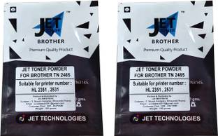 JET TONER TN 2465 Toner Powder ( Pack of 2 ) Compatible For Brother DCP-L2351DW, DCP-L2531DW, DCP-L2535DW,DCP-L2550DW , HL-L2395DW , MFC-L2710DW , MFC-L2713DW ,MFC-L2715DW , MFC-L2716DW ,MFC-L2730DW ,MFC-L2750DW , MFC-L2751DW ,MFC-L2770DW, MFC-L2771DW Printers Black Ink Toner Powder