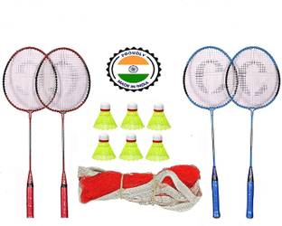 Shivgan SUPER BADMINTION COMBO ( SET OF 4 RACKET ) 10 SHUTTLES AND NAYLON NET BADMINTION Badminton Kit