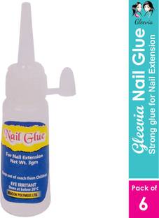 Gleevia Nail Glue for Acrylic Nail Extension/Nail Art Kit/Artificial Nails or Fake Nails with Super Strong Waterproof Nail Glue with Dropper 3gm Pack (Pack of 6)