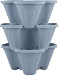 Sharpex Pots4Nature 3-Tier Stacking Planter Vertical Pots for Flowers, Veg & Herbs, Grey Plant Container Set
