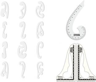 KHYATI Fashion Designing Scale/ Tailoring scale/ Tailoring curves/ Hard Plastic Scale- Set of 15- 12 pcs of French curves 0f 12 shapes without marking, 1 pc of French curve 6 shape with marking and 2 pcs of Designer triangle with marking both side printing, Sewing Material, Tailoring kit Sewing Kit