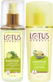 LOTUS HERBALS All Day Moisturisation Kit (Basil Toner 100ml + Lemonpure 80ml) (2 items in the pack)