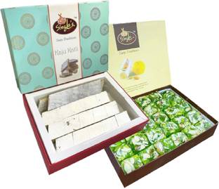 Singla Kaju Katli Burfi 400g Karachi Halwa (Green ) 400g Combo ( Pack of 2*400, 800) Box