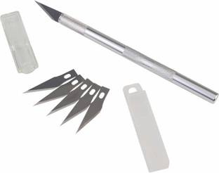 Levin Detail Precision Pen Knife with 5 Interchangeable Sharp Blades for Carving & Mat Cutting Paper Cardboard Sheets Thermocol Craft Razor Cutter Blade Art Pencil Metal Grip Hand-held Paper Cutter