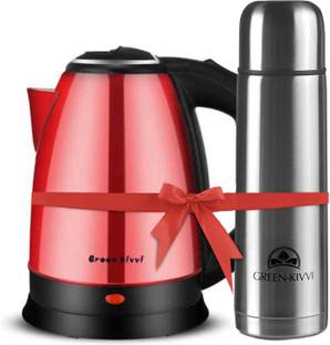 GREEN KIVVI MO-18-RED Stainless Steel Electric Kettle & Boiler With 1PC 500mL Bullet Flask ; High Quality Electric Kettle
