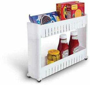 Elexoin Plate Kitchen Rack Plastic 2 Layer Slim Side Space Saving Storage Organizer Rack Shelf with Wheels for Kitchen Bathroom Bedroom (2 Layer)