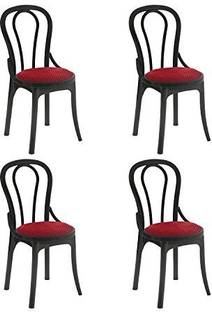 Supreme  Pearl Set of 4 Chairs, Black Red Plastic Cafeteria Chair