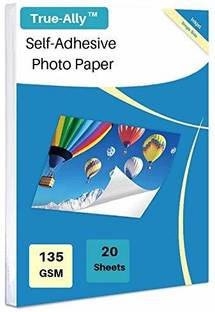 True-Ally Sticker Self-Adhesive Glossy Photo Paper A4 Size 135 GSM for Inkjet Printer (White) Dries Quickly DIY Sticker Printing Label Art (A4 - 20 Sheets) Unruled A4 135 gsm Photo Paper