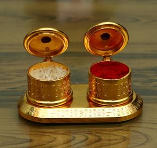 Chhariya Crafts Metal Chandan Roli Pair Kumkum Box for Gift and Pooja Purpose Decorative Showpiece  -  5 cm