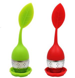 SEASPIRIT Tea Infuser with Drip Tray - Stainless Steel Fine Mesh Tea Cup with Silicone Lid - Perfect Tea Balls Tea Strainers - Leaf Shape Tea Strainer(Multicolor) Tea Strainer