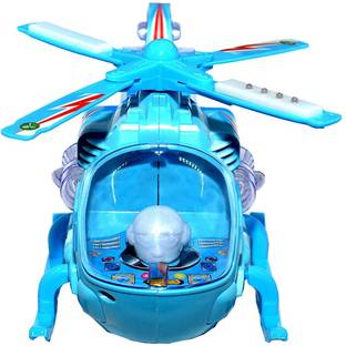 mega star Musical Fighter Helicopter Aircraft Toy for Kids. | with Colorful 3D Light Effects and Sound. | Very Big Size & 360 Degree Rotation. | Bump and GO Action Toys. (Blue Color)