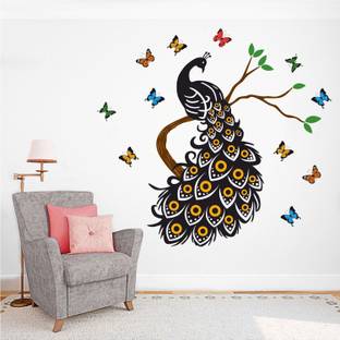 StickMe Peacock With Buttterfly - Butterfly - Colour Full Butterflys - Colour Peacock With Butterfly Wall Sticker-SM894