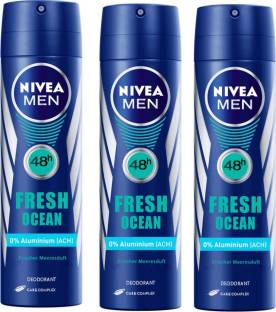 NIVEA MEN Fresh Ocean Longlasting Pack of 3 Deodorant Spray  -  For Men