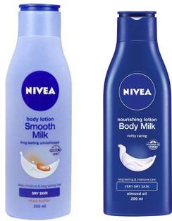 NIVEA BODY MILK NOURISHING BODY LOTION 200ML + SMOOTH MILK BODY LOTION 200ML