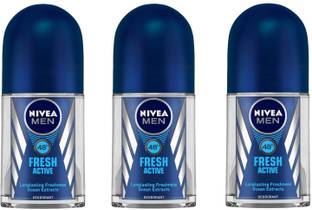 NIVEA Men Fresh Active Deodorant Roll-On 50ML Each (Pack of 3) Deodorant Roll-on  -  For Men