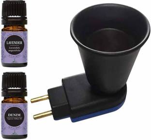 Gleevia Denim & Lavender Aroma Oil Diffuser Set Vedic Stainless Steel Aroma Oil Diffuser/Kapoor Dani /Incense Burner for Positive Energy and Ambiance with Denim & Lavender Aroma Oil (10ml each)