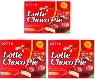 Lotte Chocopie-36 Pcs ( 300 GRAM X 3) Cookie Cake Biscuit