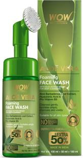 WOW SKIN SCIENCE Aloe Vera Foaming  with Built-In Face Brush for deep cleansing - No Parabens, Sulphate, Silicones & Color - 150mL Face Wash