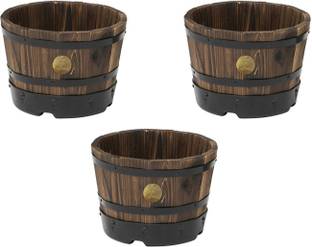 Vegtrug Wooden Barrel Planter 26cm for Indoor Outdoor Garden Patio Terrace Balcony Plant Container Set