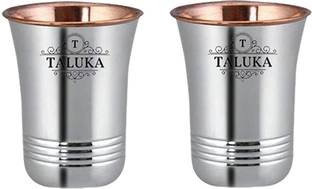 TALUKA (Pack of 2) Copper Designer Steel Glasses Tumbler (300 ml/Each) Set of 2, Steel/Copper Glass Set Water/Juice Glass