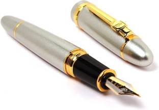 Gold Leaf 159 FOUNTAIN PEN SHINE SILVER MEDIUM NIB WITH GOLDEN TRIMS Fountain Pen