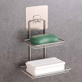 AMEEDARSHAN Soap Dish Holder Self Adhesive Wall Mounted Soap Sponge Holder Stainless Steel Storage Saver Rack for Home Kitchen Bathroom Showe