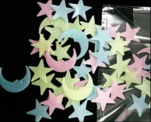 Rangoli ® 10.16 cm Star And Moon Wall Sticker Self Adhesive Sticker
