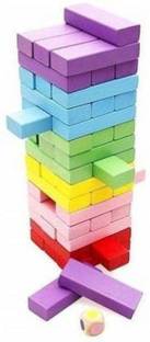 jmv 54 Pcs Blocks With Dice Wooden Tumbling Stacking Building Tower Game.