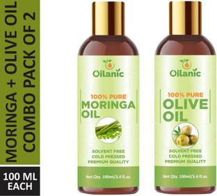 Oilanic 100% Pure & Natural Moringa Oil & Olive Oil Combo pack of 2 bottles of 100 ml(200 ml) Hair Oil