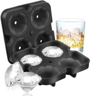 Anvey Ice Cube Trays Diamond Ice Cube Molds Reusable Silicone Flexible 4 Cavity Ice Maker for Chilling Whiskey Cocktails,Easy Release Black Silicone Ice Ball Tray