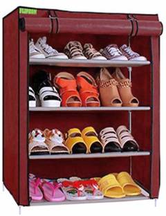FLIPZON Iron and Fabric Multi-Purpose Shoe Rack, 4 Shelf, Maroon Metal Shoe Stand