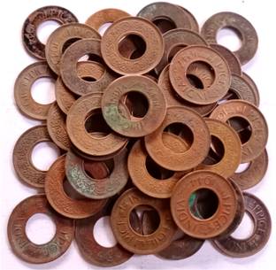 MANMAI COINS 100 COINS LOT - BRITISH INDIA - HOLE PICE - George VI 1943 1944 1945 1946 1947 Bronze – 2 g – ø 21.3 - CIRCULATED CONDITION Medieval Coin Collection