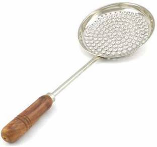 BHATI Stainless Steel Medium Bundi Jhara with Wooden Handle for Firm Grip Collapsible Strainer Kitchen Bundi Collapsible Strainer