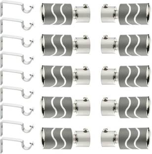 GLOXY Grey, Silver Rod Rail Bracket, Curtain Knobs, Curtain Hooks, Curtain Rods Metal