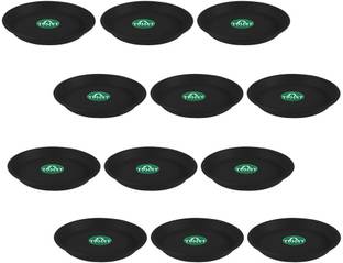 TrustBasket UV Treated Round Bottom Tray/Plate/Saucer Suitable for 10 inch Round Plastic Pot (Black Color) - Set of 12 Plant Container Set